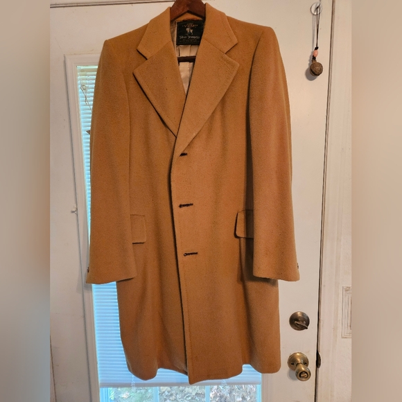 VINTAGE 100%CAMEL TAN CASHMERE MEN'S OVERCOAT BY HART, SCHAFFNER, AND MARX 42R - Picture 3 of 4